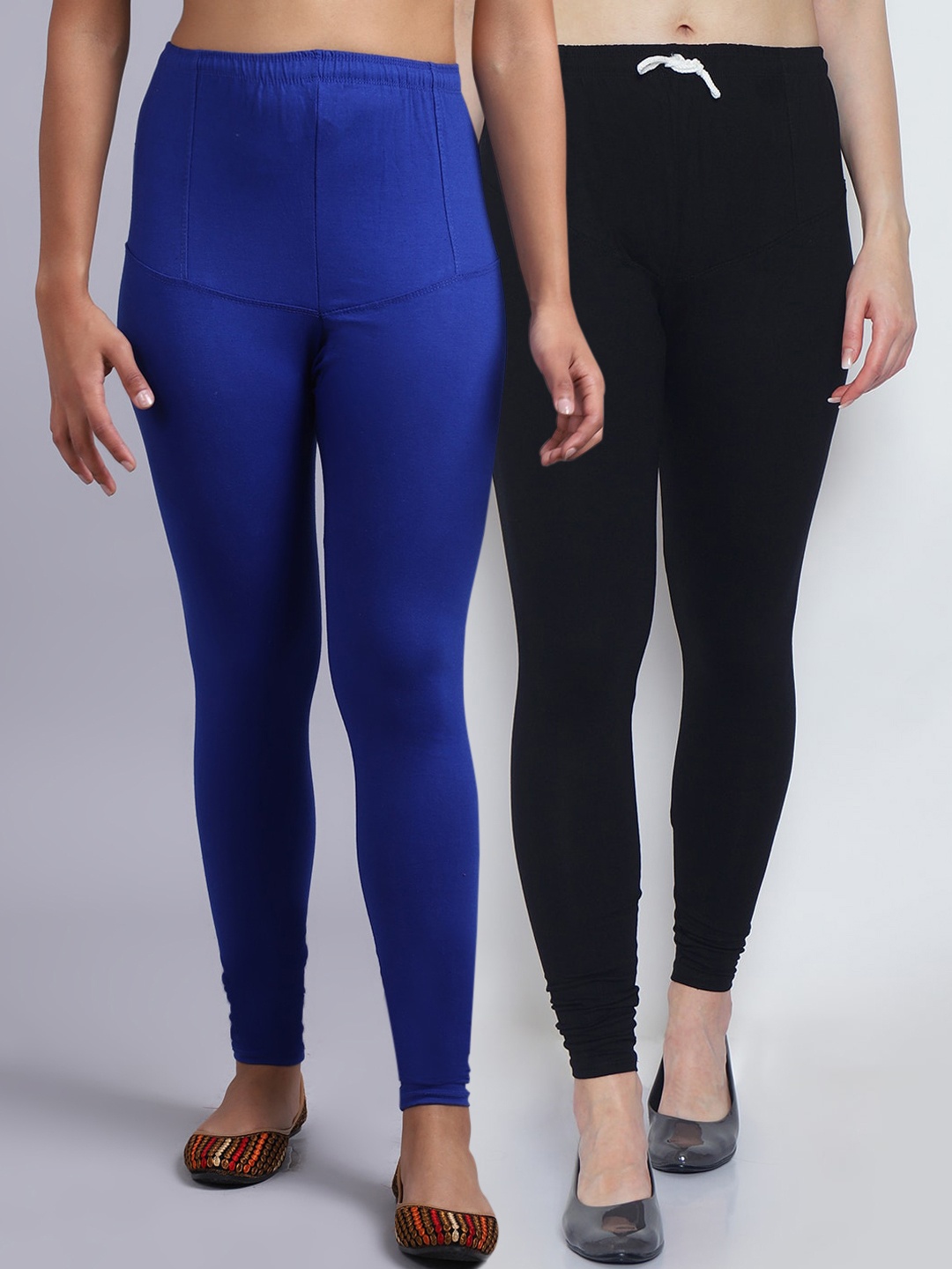 

Jinfo Women Pack of 2 Solid Black Blue Churidar Length Leggings