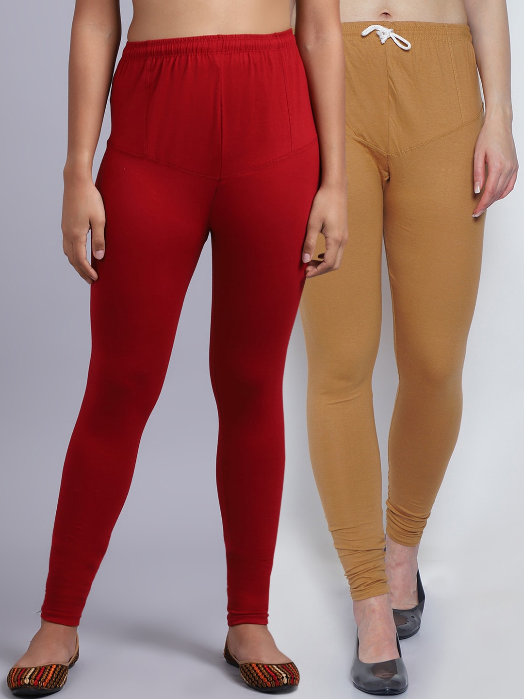 

Jinfo Women Pack Of 2 Solid Churidar-Length Leggings, Maroon