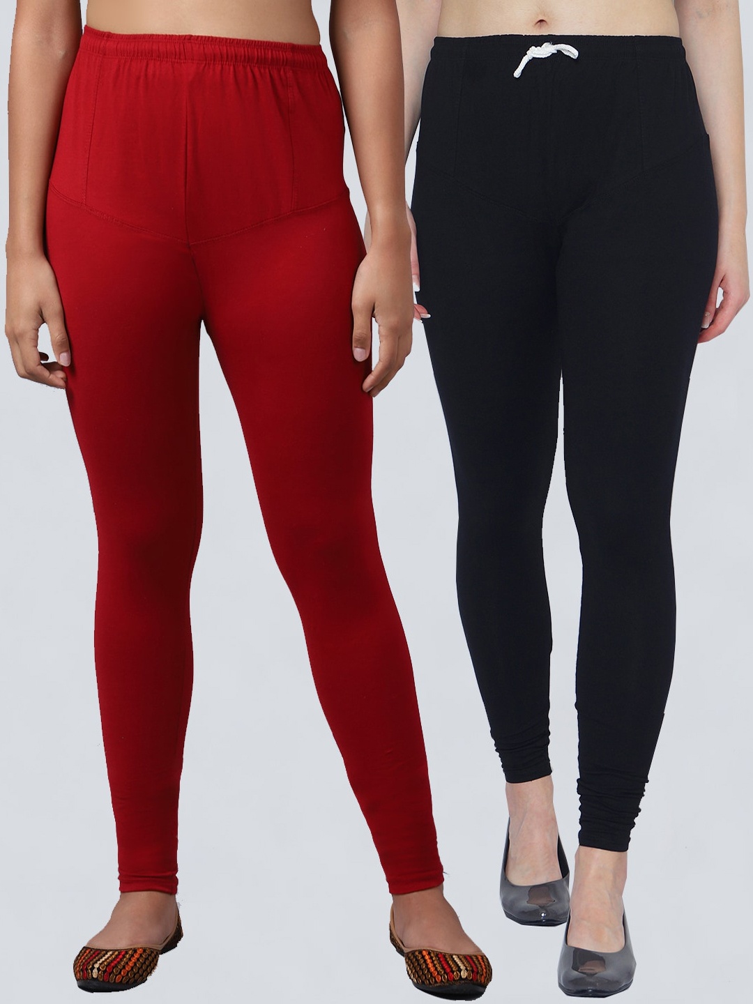 

Jinfo Women Pack of 2 Solid Churidar Length Leggings, Black