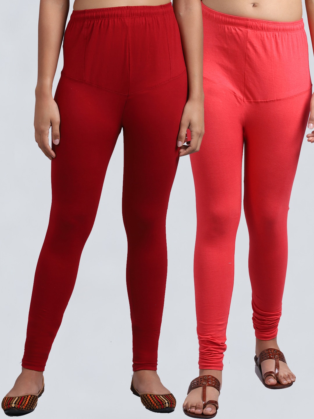 

Jinfo Women Pack Of 2 Maroon & Organge Churidar-Length Leggings
