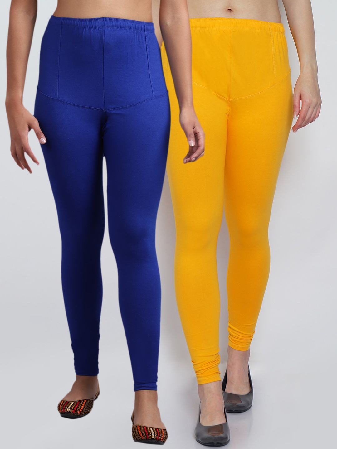 

Jinfo Women Pack Of 2 Solid Churidar-Length Leggings, Blue