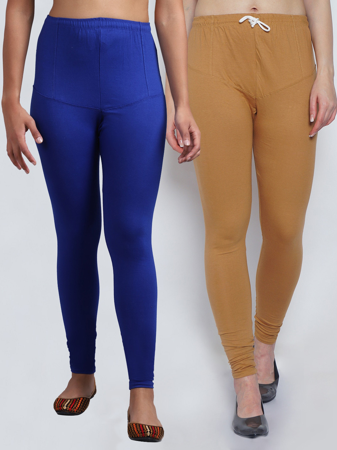 

Jinfo Women Pack Of 2 Solid Churidar-Length Leggings, Blue