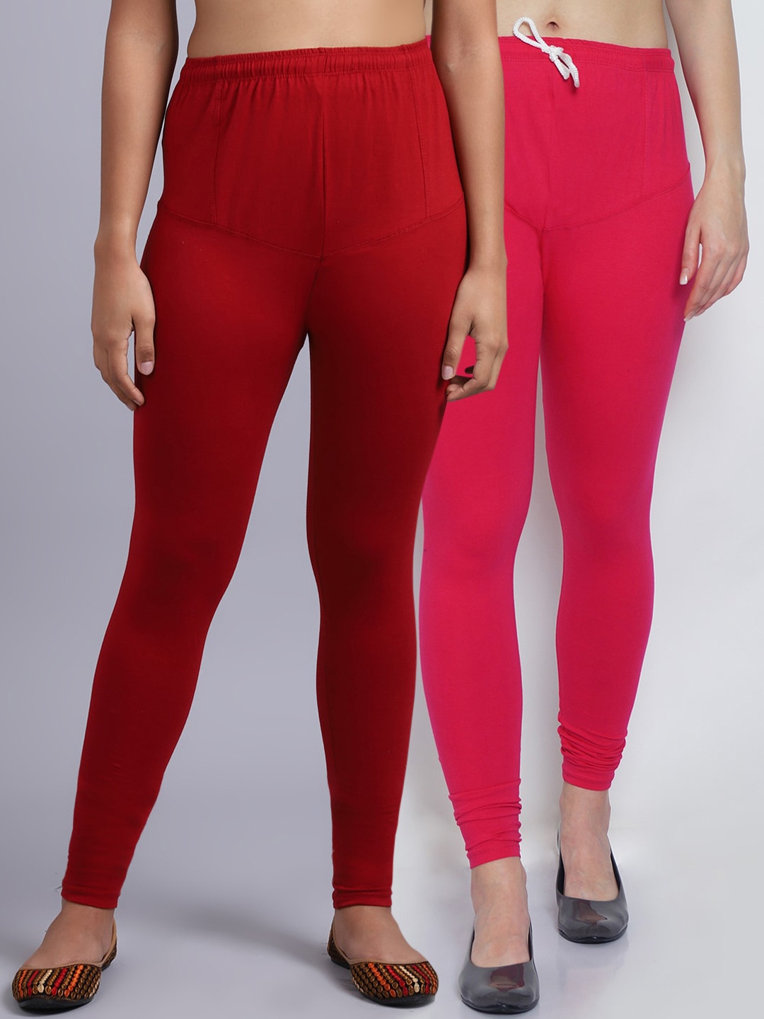 

Jinfo Women Pink & Maroon Pack Of 2 Solid Churidar Length Leggings