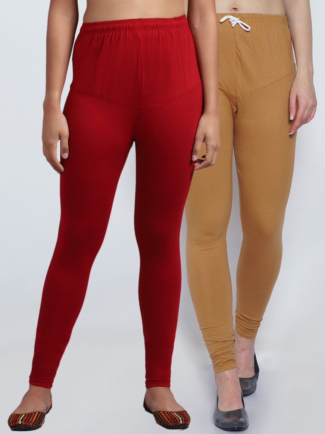 

Jinfo Women Pack of 2 Solid Churidar Length Leggings, Maroon