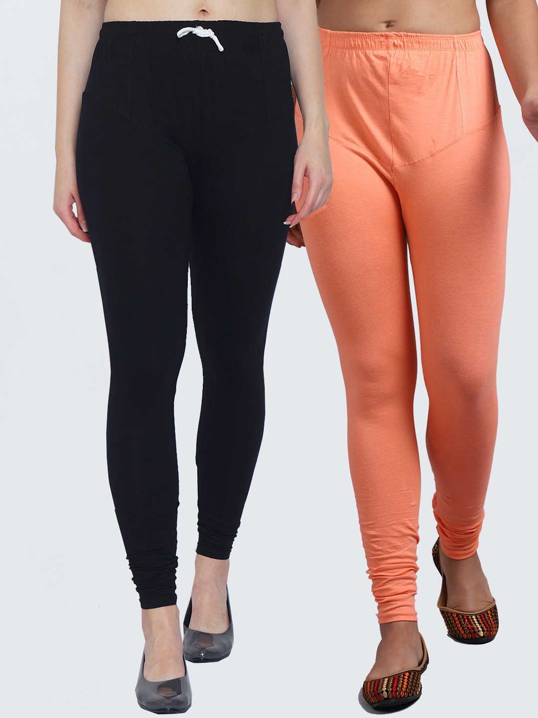 

Jinfo Women Pack Of 2 Solid Churidar-Length Leggings, Black