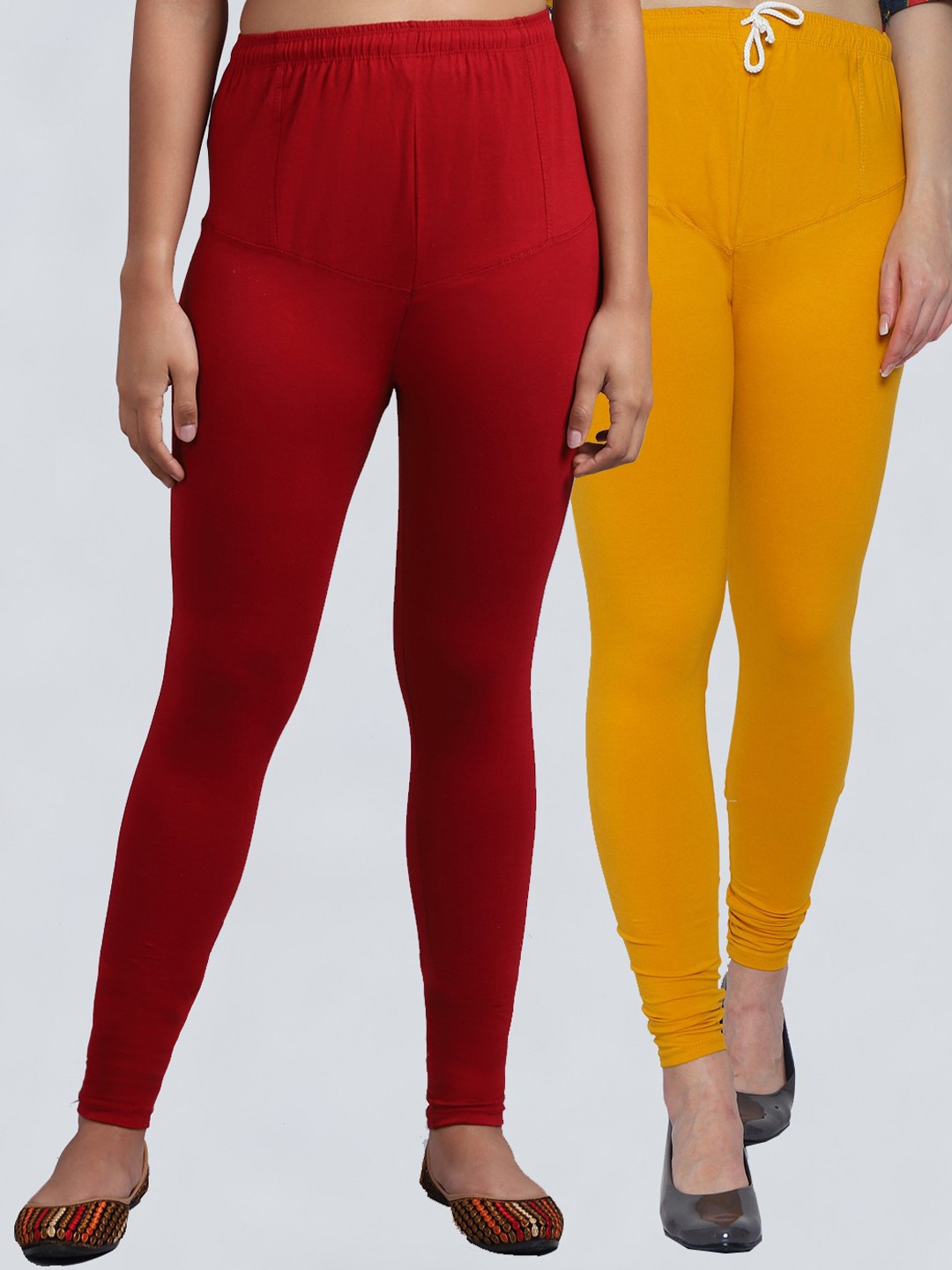 

Jinfo Women Maroon & Yellow Leggings Pack of 2