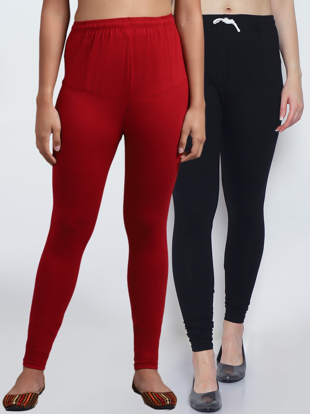 

Jinfo Women Pack Of 2 Black & Maroon Solid Ankle Length Leggings