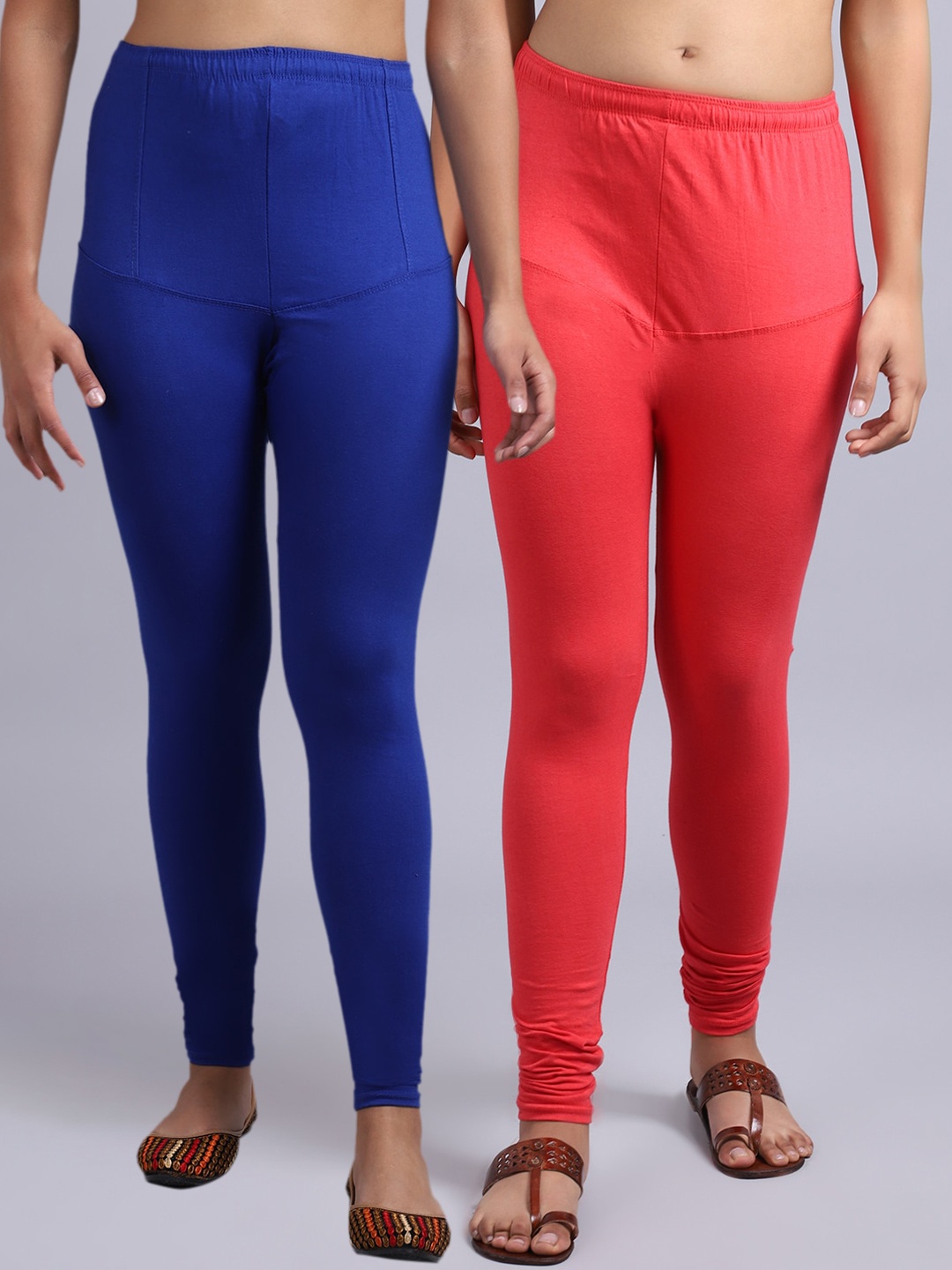 

Jinfo Women Pack Of 2 Solid Churidar-Length Leggings, Blue