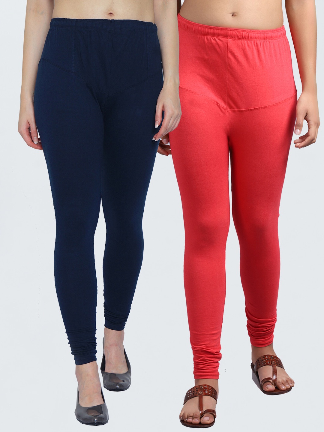 

Jinfo Women Pack Of 2 Solid Churidar Length Leggings, Orange