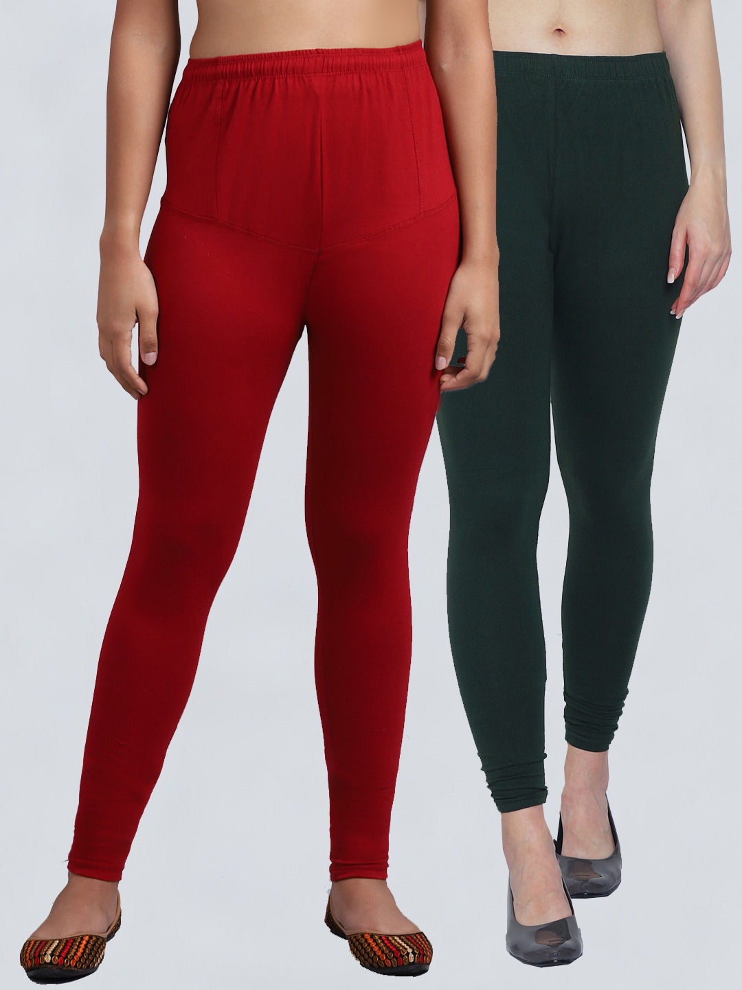 

Jinfo Women Pack Of 2 Solid Churidar-Length Leggings, Green