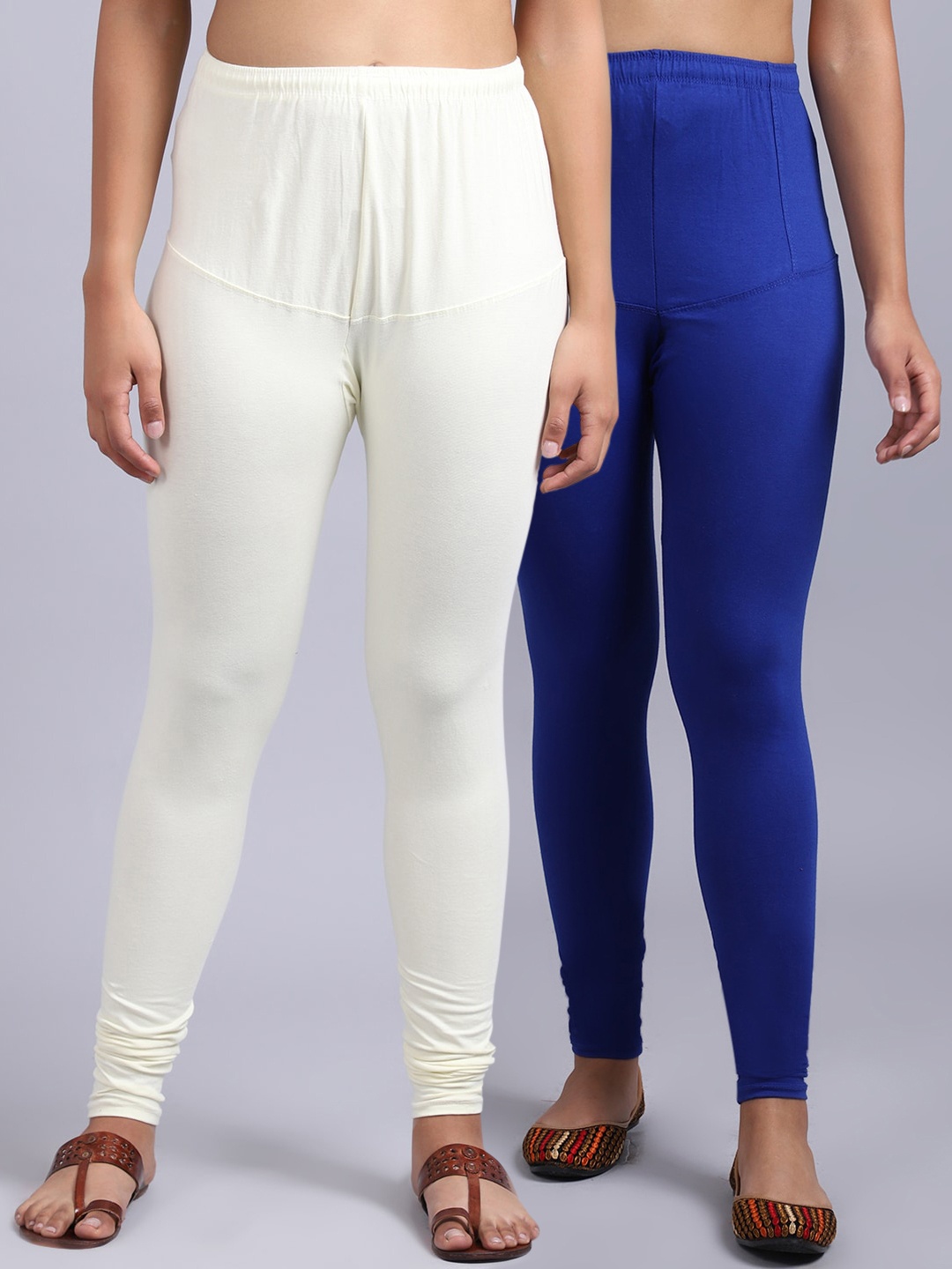 

Jinfo Women Pack Of 2 Solid Churidar-Length Leggings, Blue