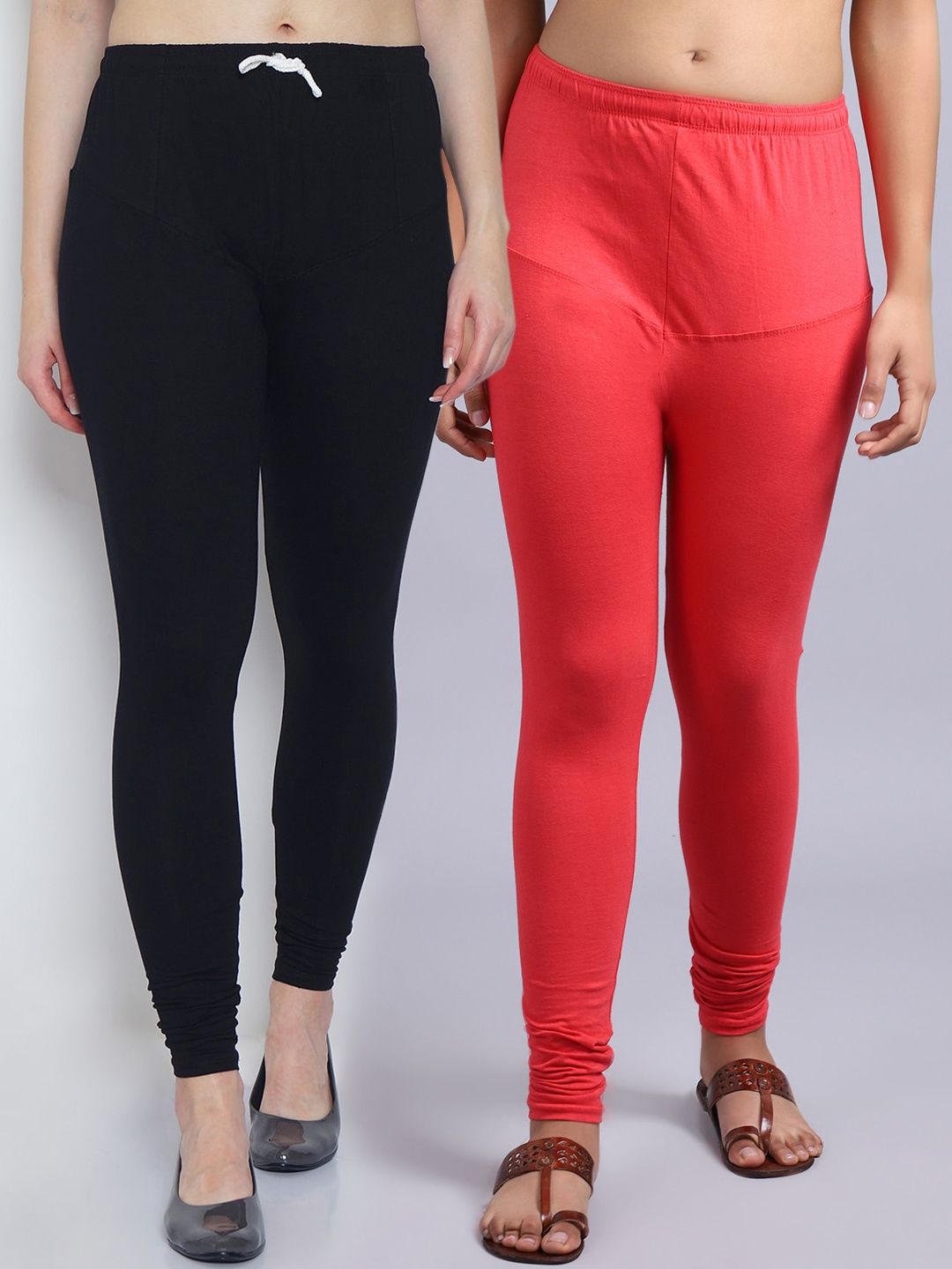 

Jinfo Women Pack Of 2 Solid Churidar-Length Leggings, Black