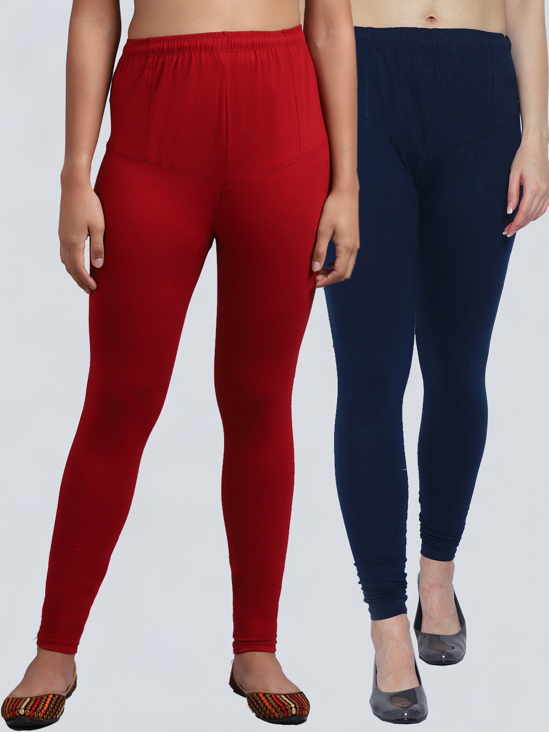 

Jinfo Women Pack Of 2 Solid Churidar-Length Leggings, Maroon