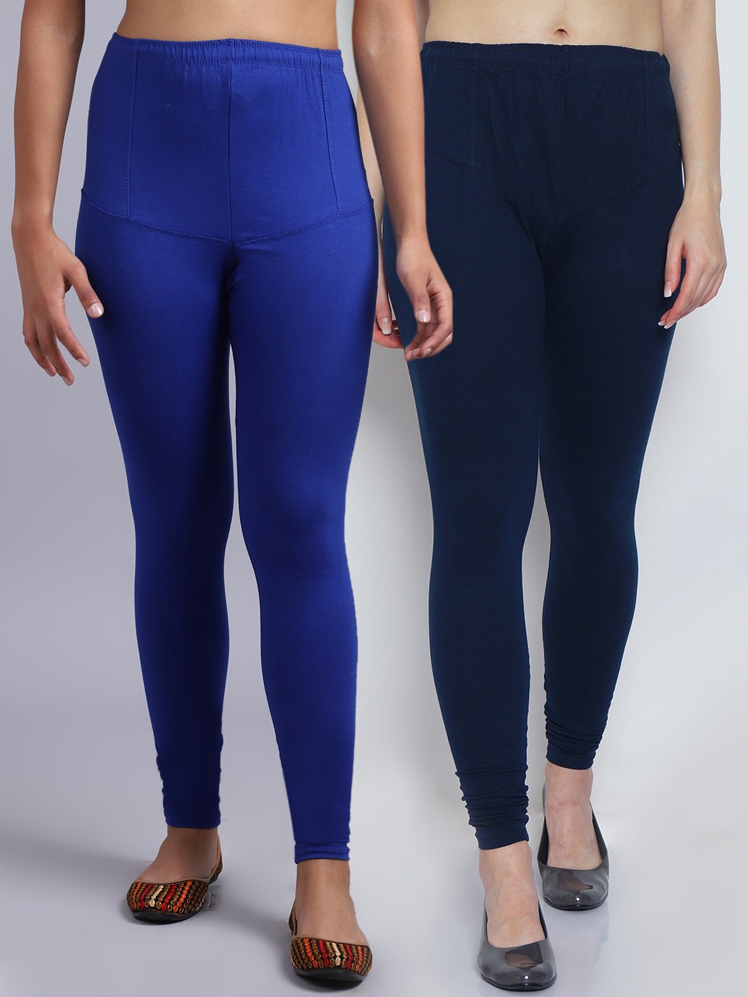 

Jinfo Women Pack Of 2 Solid Churidar-Length Leggings, Blue