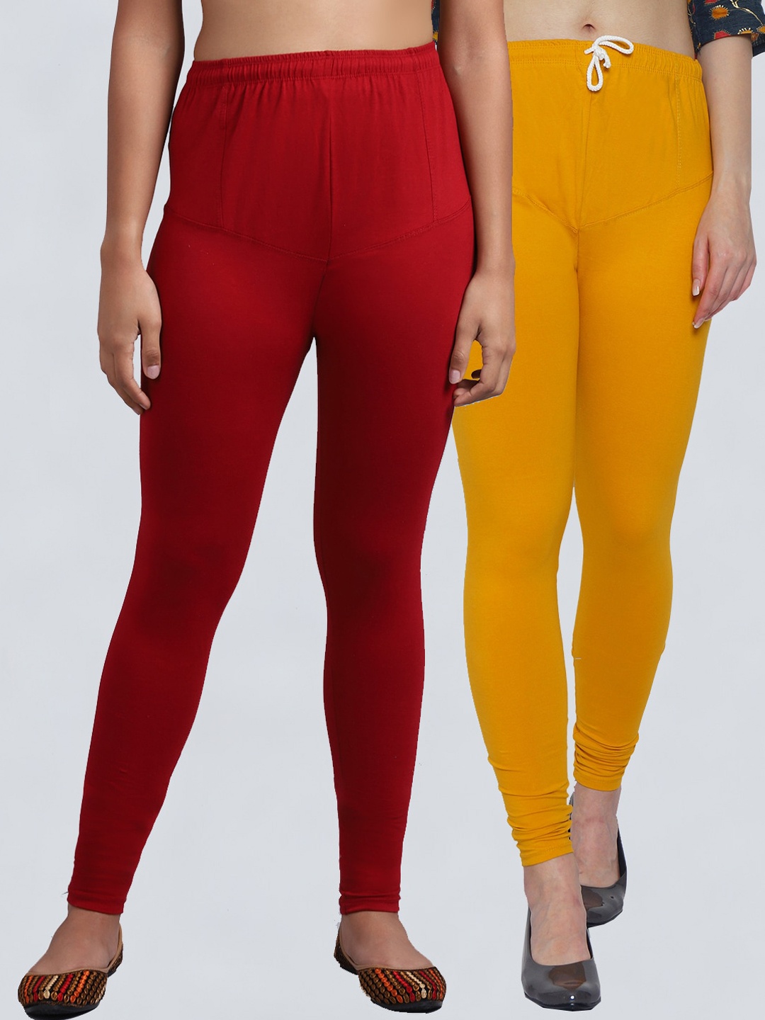 

Jinfo Women Pack Of 2 Solid Churidar-Length Leggings, Maroon
