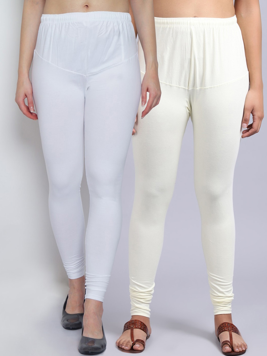 

Jinfo Women Pack Of 2 White & Off-White Solid Ankle Length Leggings