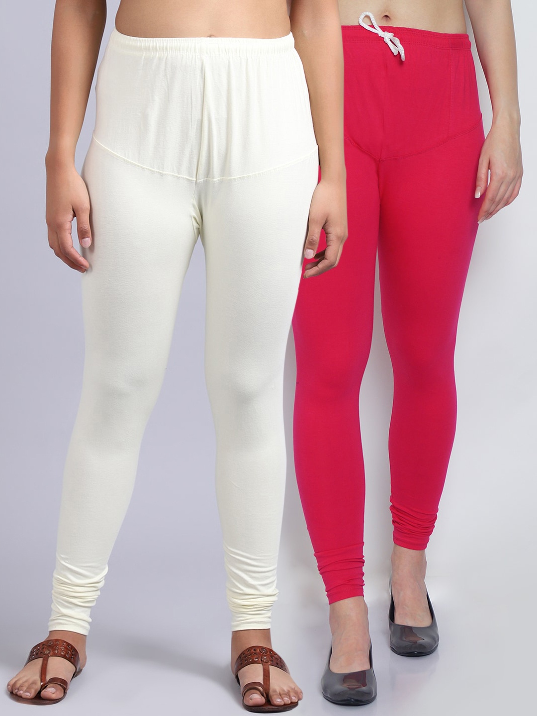 

Jinfo Women Pack of 2 Solid Churidar Length Leggings, Pink
