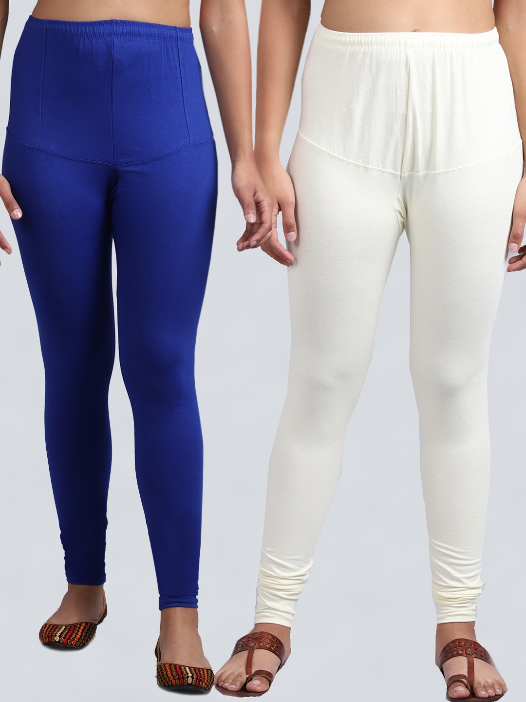 

Jinfo Women Blue & White Pack Of 2 Solid Churidar-Length Leggings