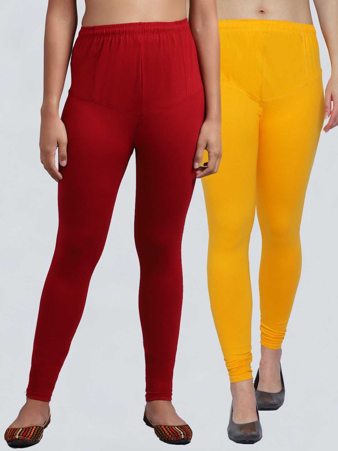 

Jinfo Women Pack Of 2 Solid Churidar Length Leggings, Yellow