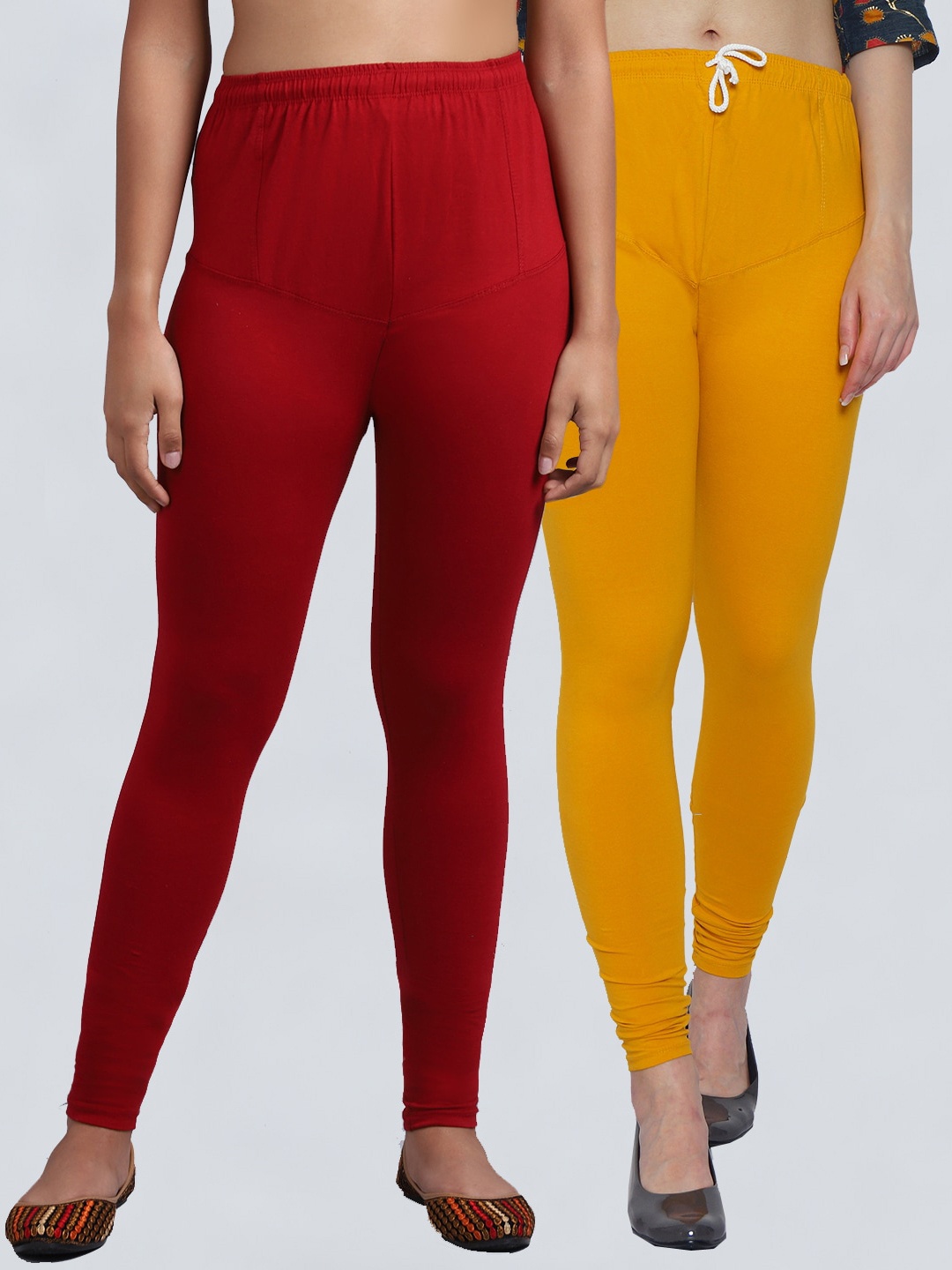 

Jinfo Women Pack Of 2 Solid Churidar-Length Leggings, Maroon