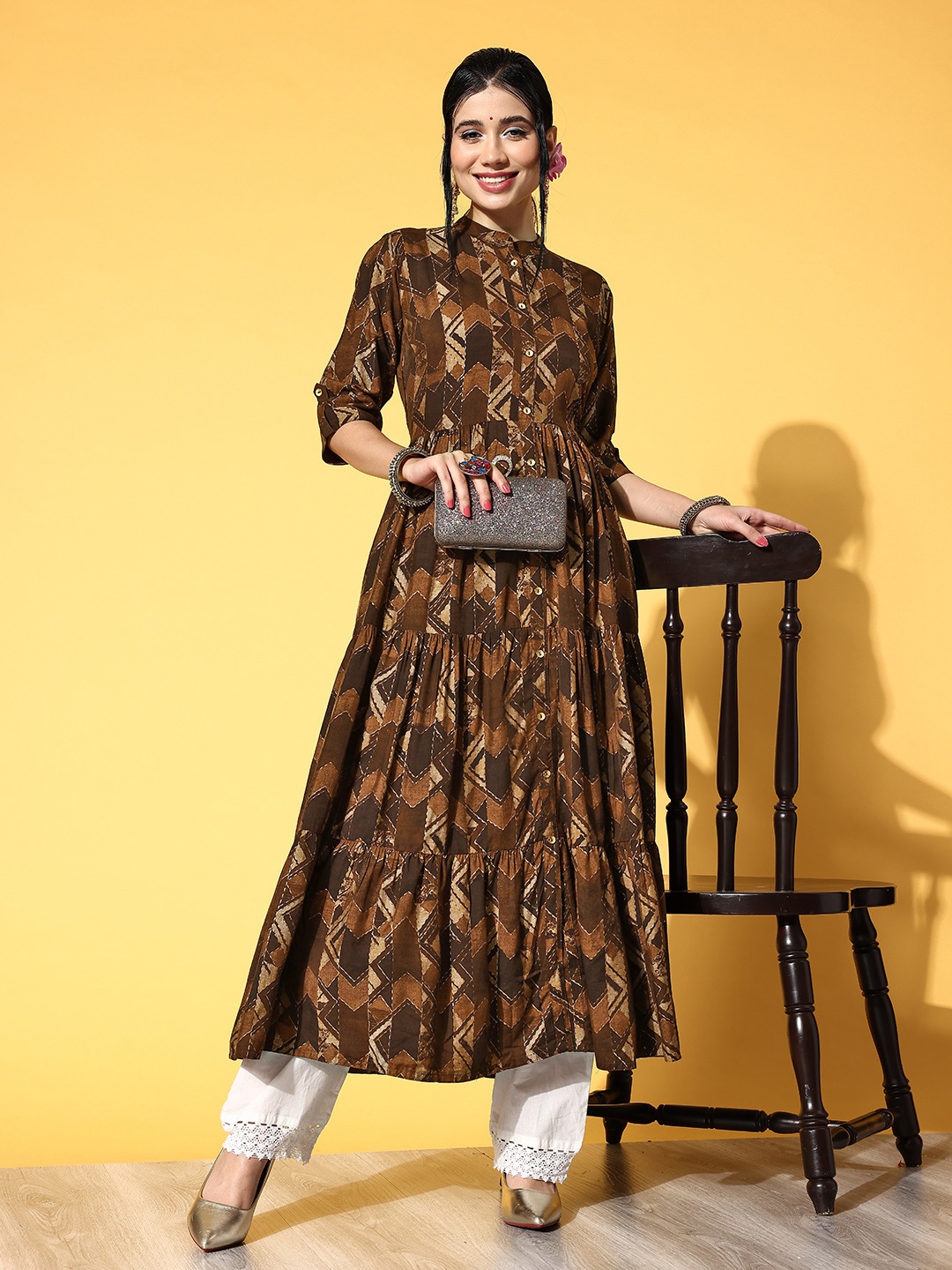 

ZOLA Women Brown Viscose Rayon Print Mix Kurta