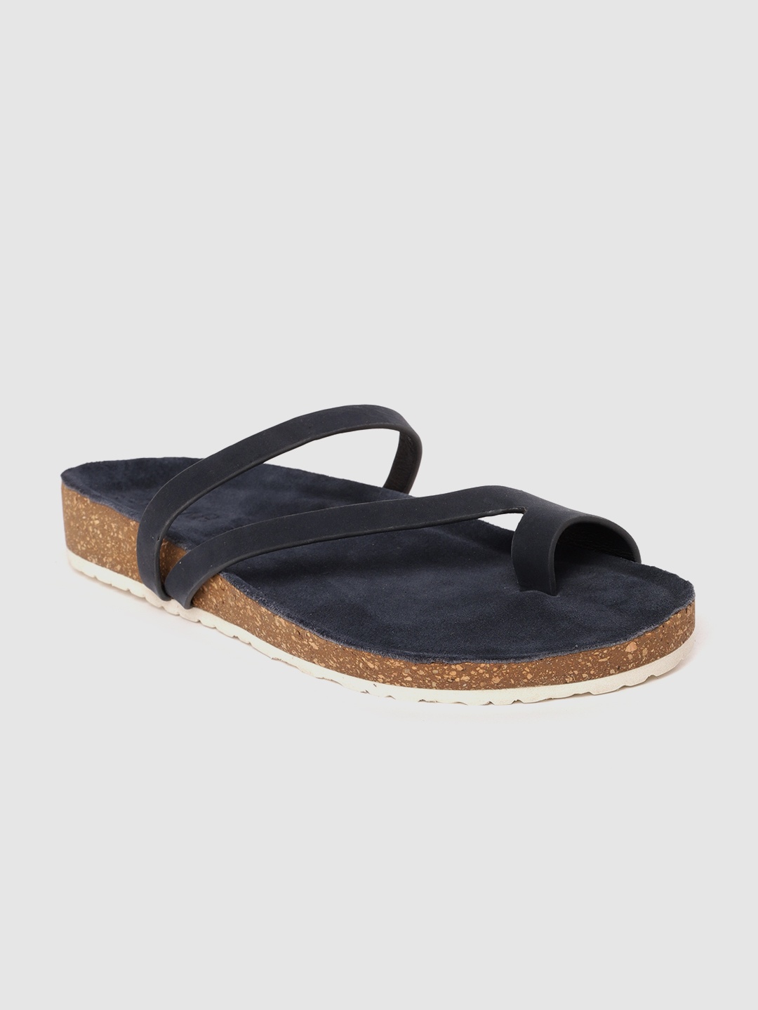 

SEVDAH Men Navy Blue One Toe Ethnic Leather Sandals