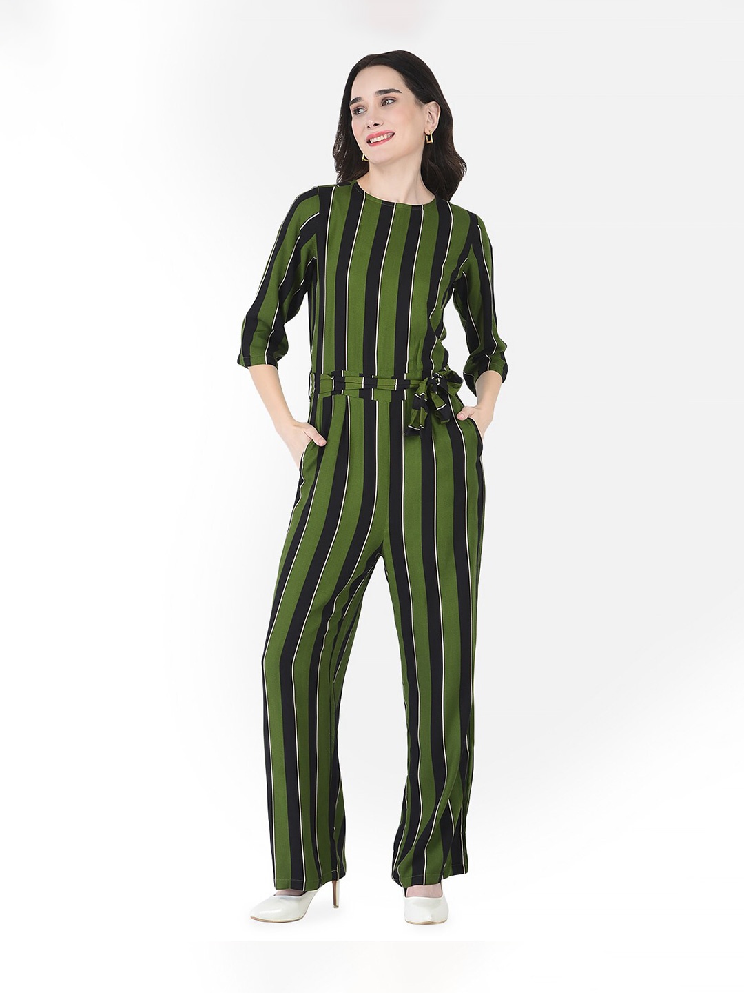 

Crimsoune Club Green & Black Striped Jumpsuit
