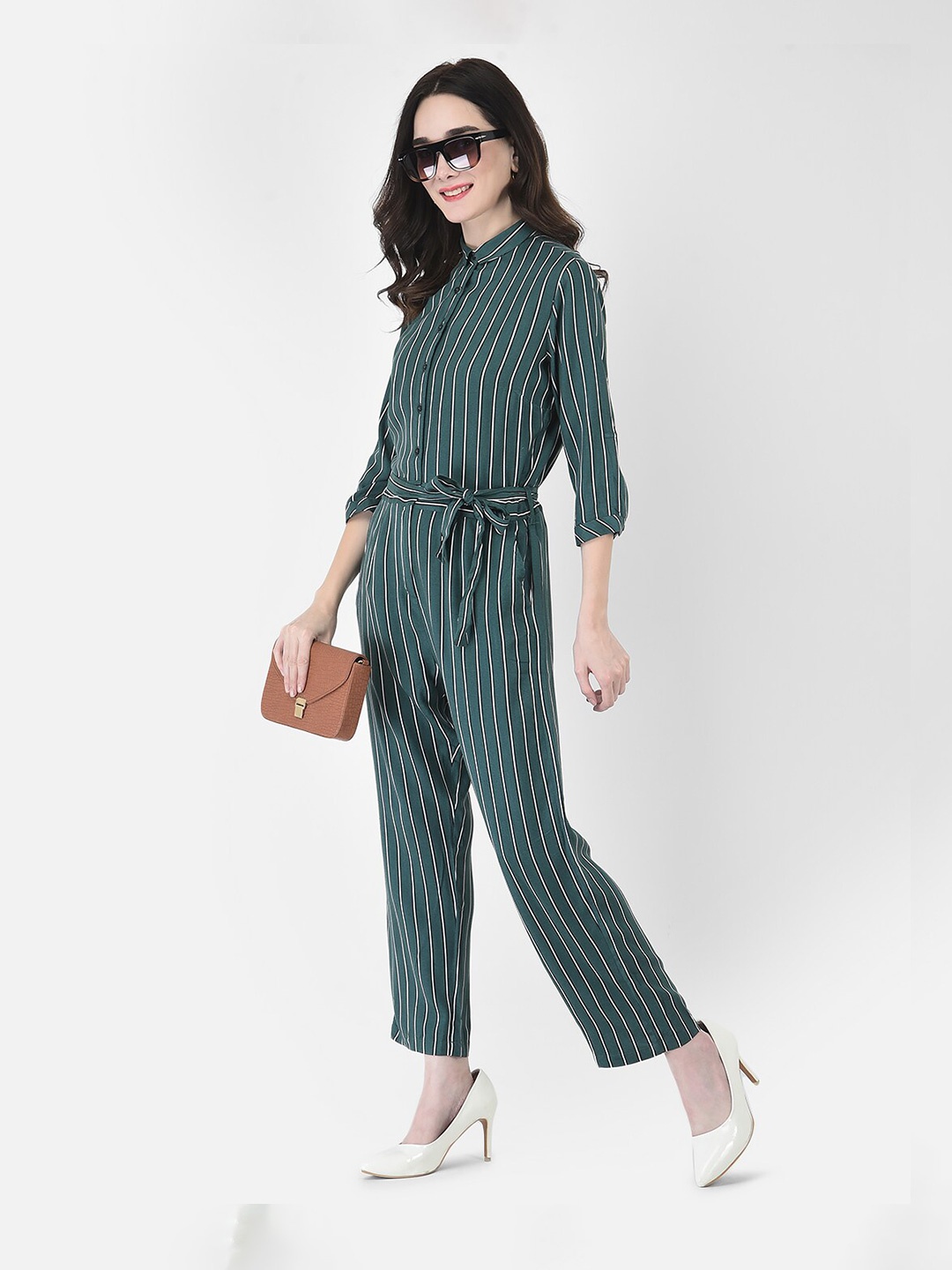 

Crimsoune Club Green & White Striped Basic Jumpsuit