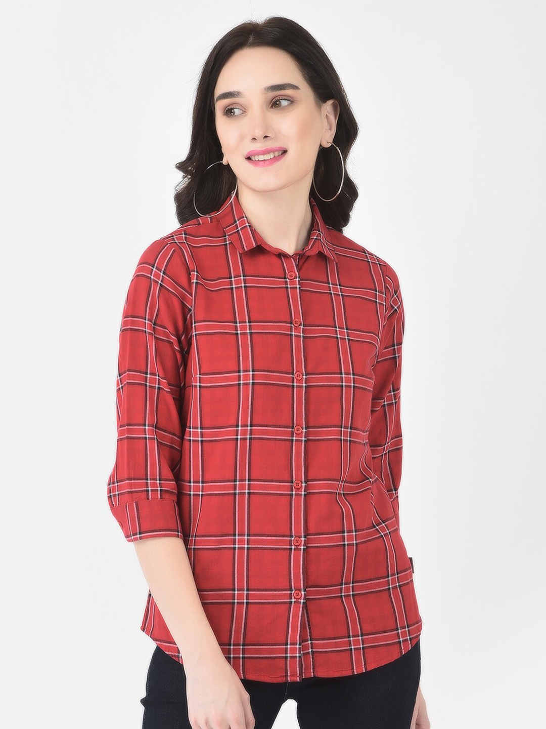 

Crimsoune Club Women Red Slim Fit Tartan Checks Checked Casual Shirt
