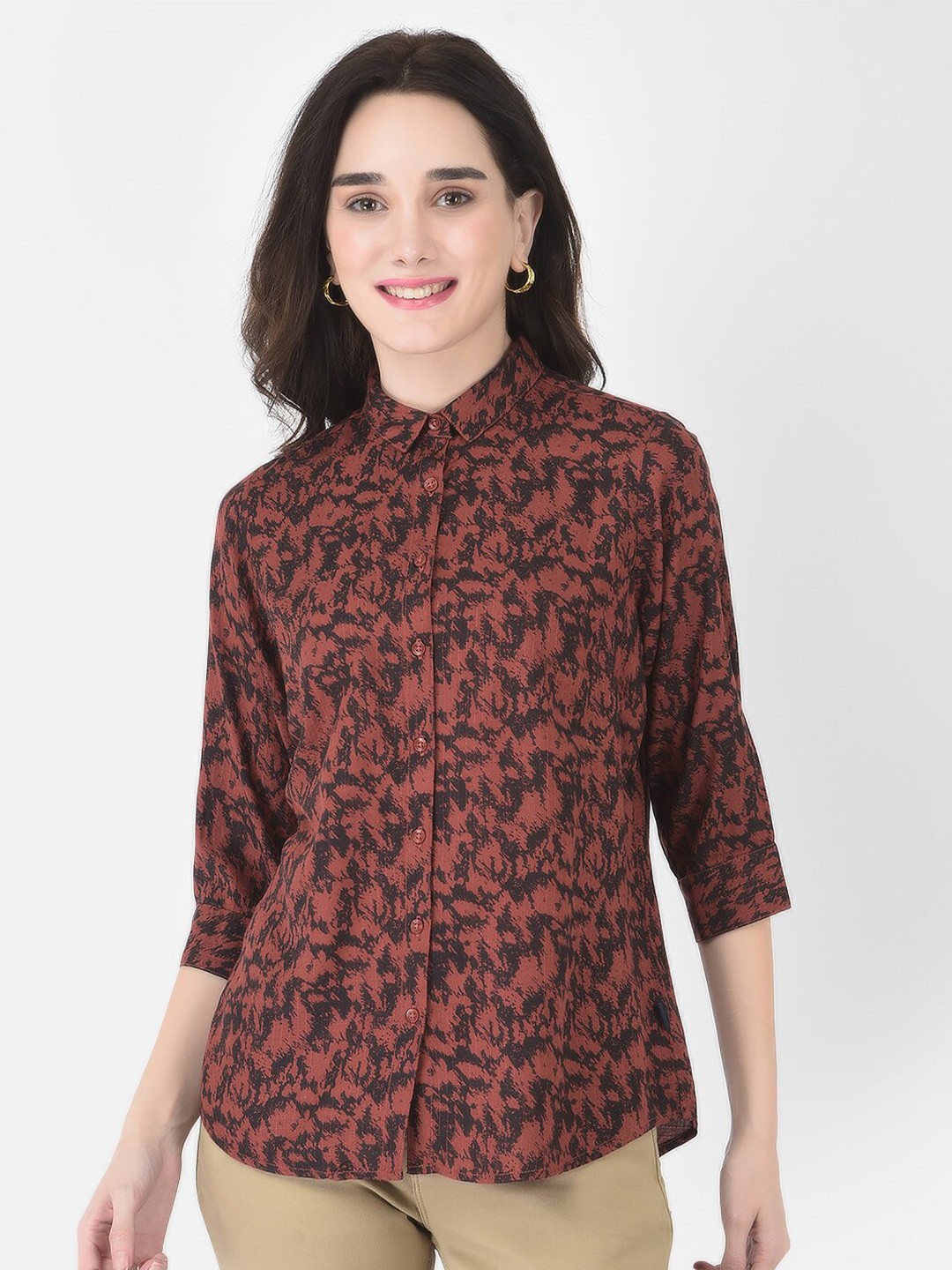 

Crimsoune Club Women Maroon Slim Fit Printed Casual Shirt