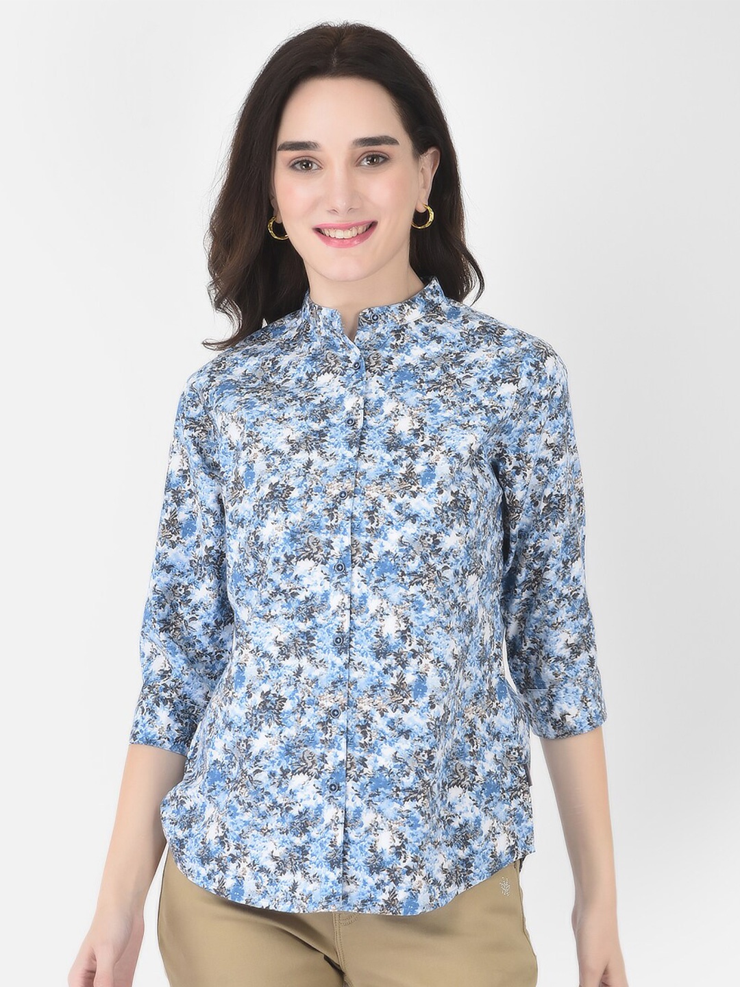 

Crimsoune Club Women Blue Slim Fit Floral Printed Casual Shirt