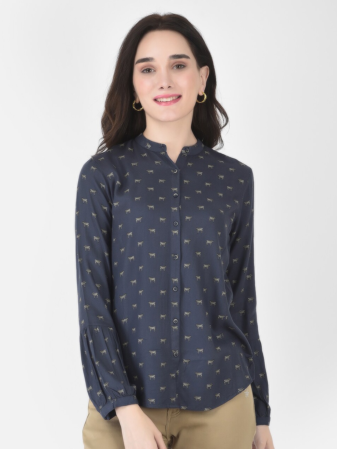 

Crimsoune Club Women Navy Blue Slim Fit Printed Casual Shirt