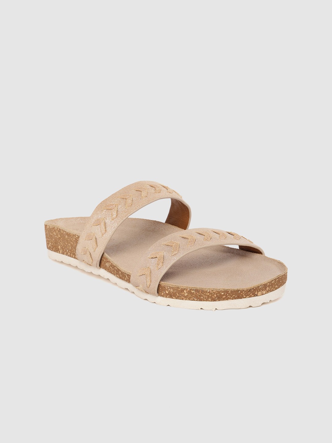 

SEVDAH Women Beige Solid Open Toe Flats
