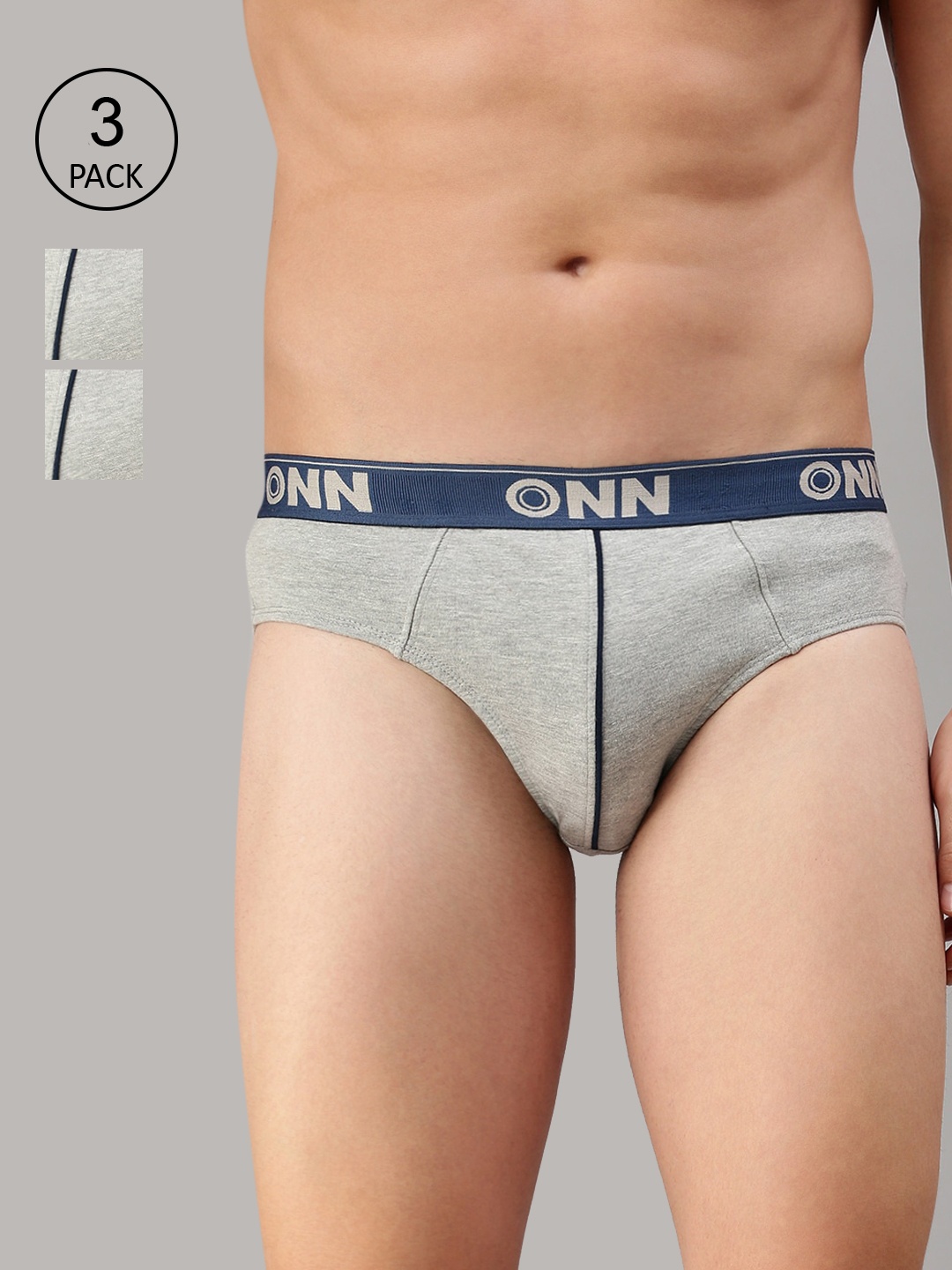 

ONN Men Grey & Blue Set of 3 Solid Basic Briefs ONN_252_Grey