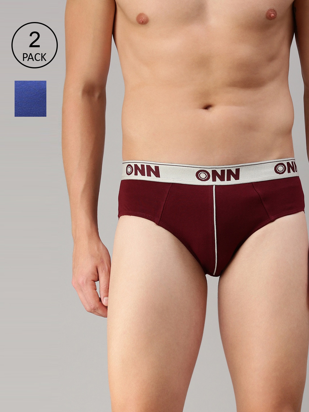 

ONN Men Pack Of 2 Maroon & Blue Solid Basic Briefs