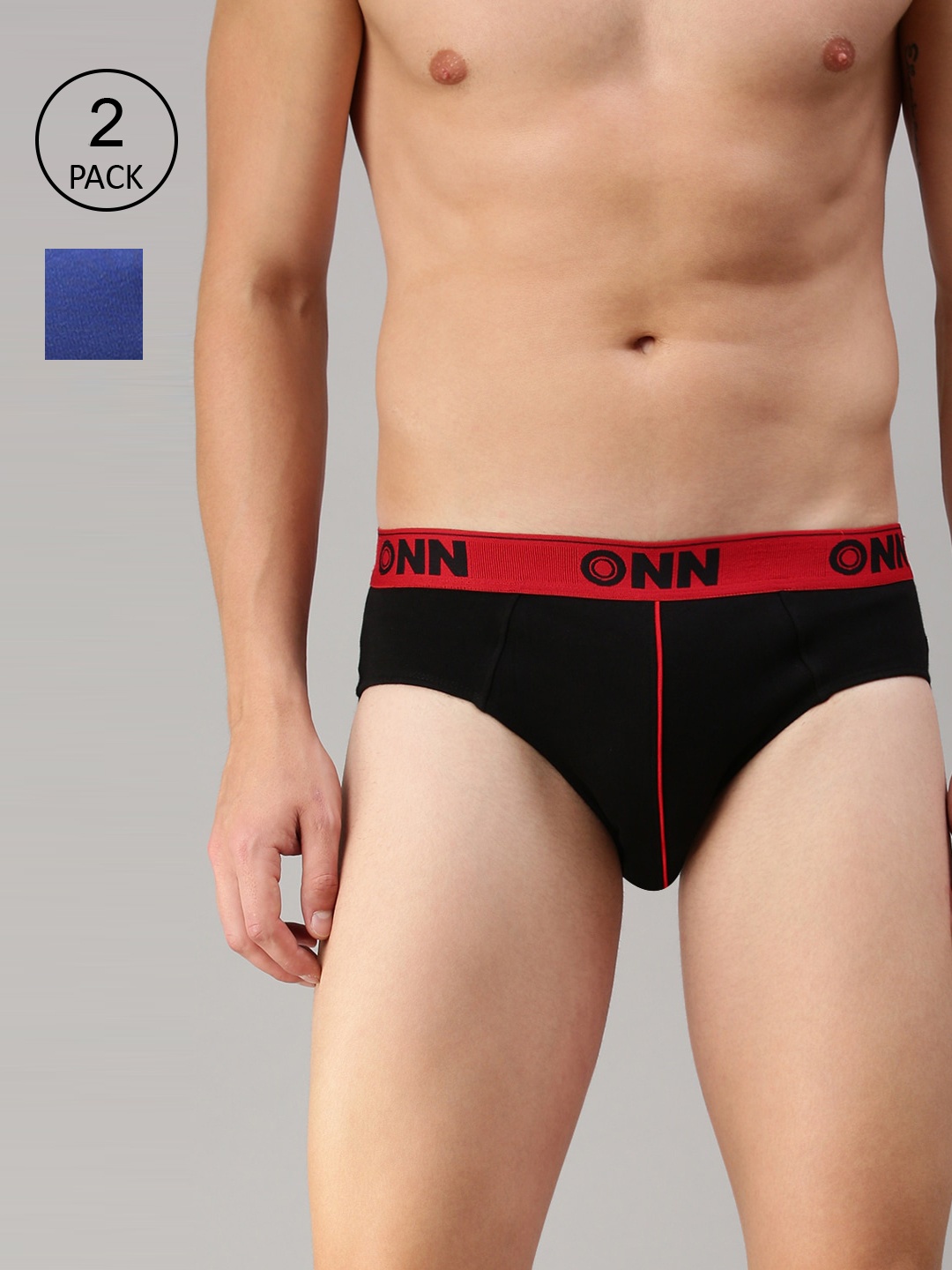

ONN Men Pack Of 2 Black & Blue Solid Basic Briefs ONN_252_BLK_RBU_2PC