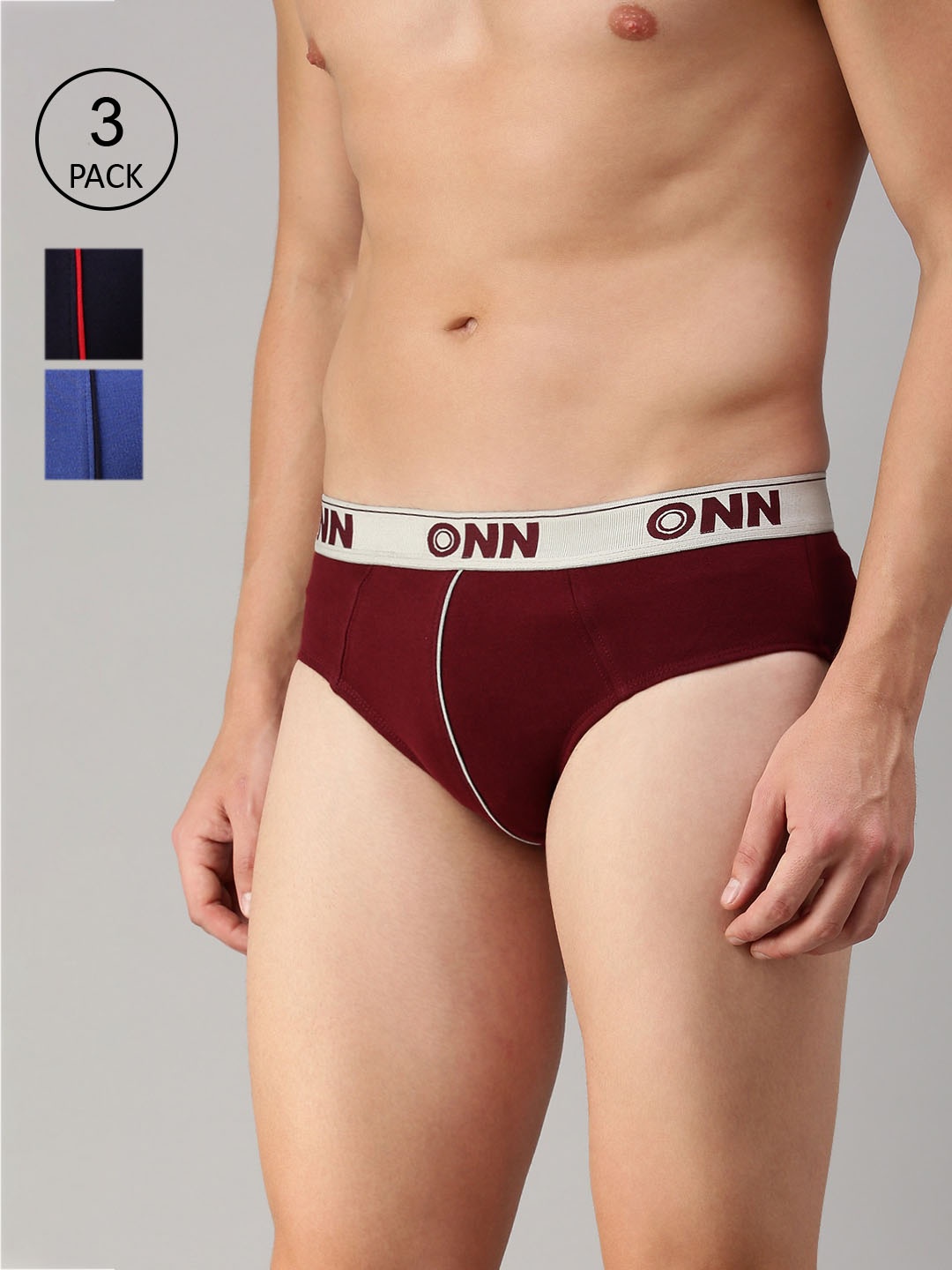 

ONN Men Pack of 3 Basic Briefs ONN_252_MN_NB_RBU, Maroon
