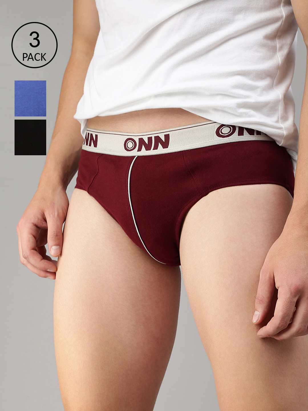 

ONN Pack Of 3 Blue & Maroon Basic Briefs