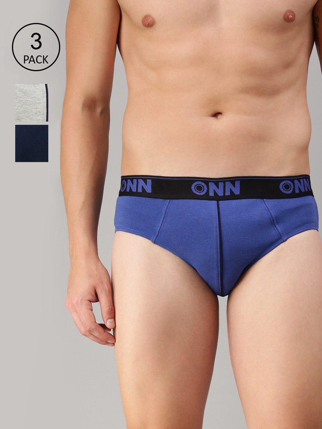 

ONN Men Pack Of 3 Solid Deo-Soft Basic Briefs, Grey melange