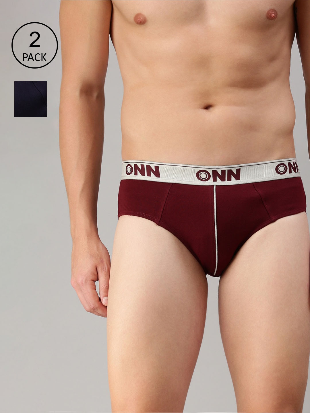 

ONN Men Pack Of 2 Maroon & Navy Blue Solid Basic Briefs ONN_252_MN_NB_2PC