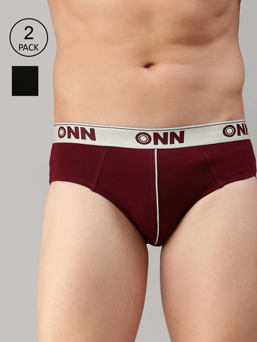 

ONN Men Set Of 2 Solid Basic Briefs, Black