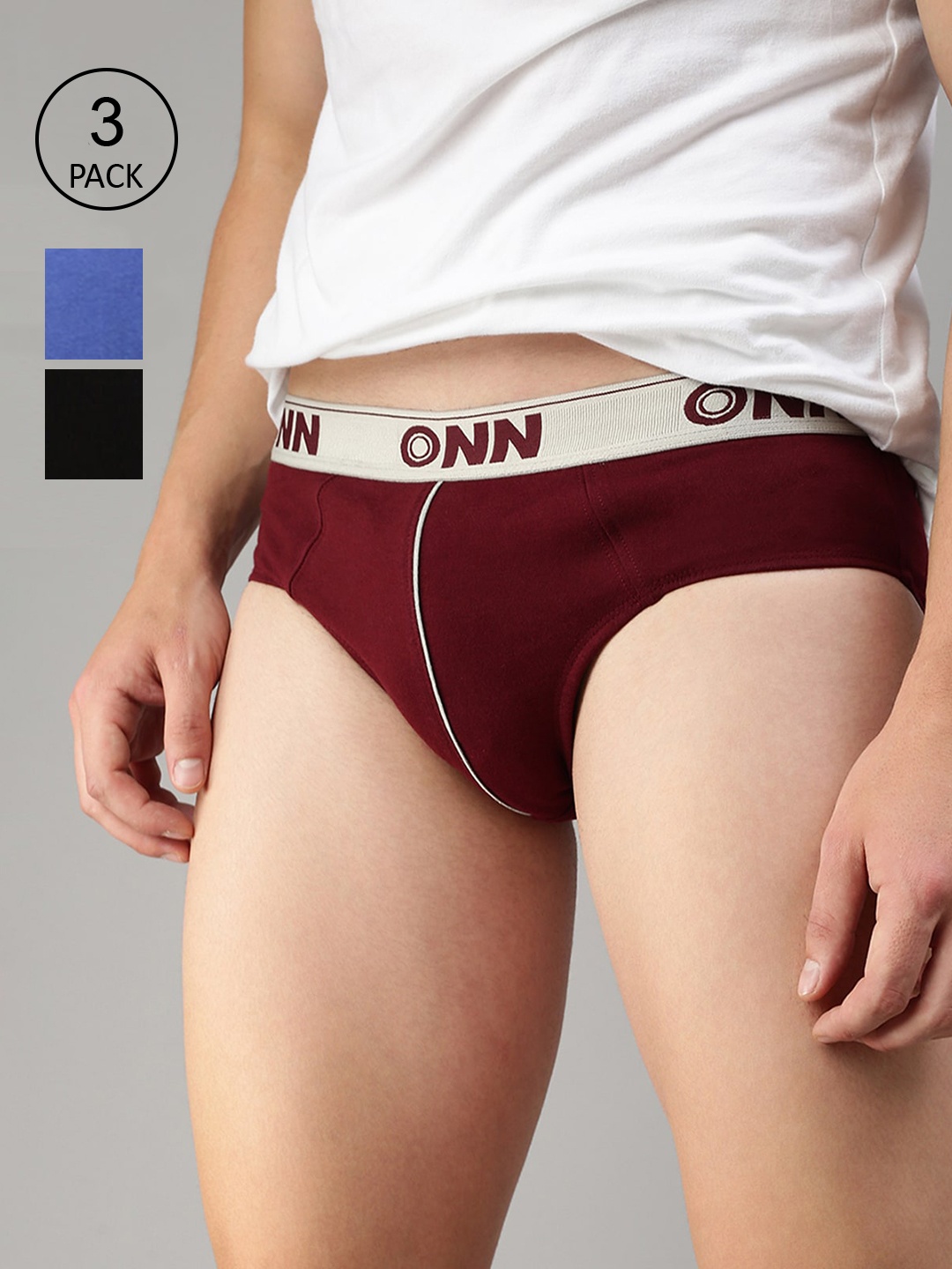 

ONN Men Pack of 3 Solid Basic BriefsONN_252_RBU_MN_BLK_3PC, Navy blue