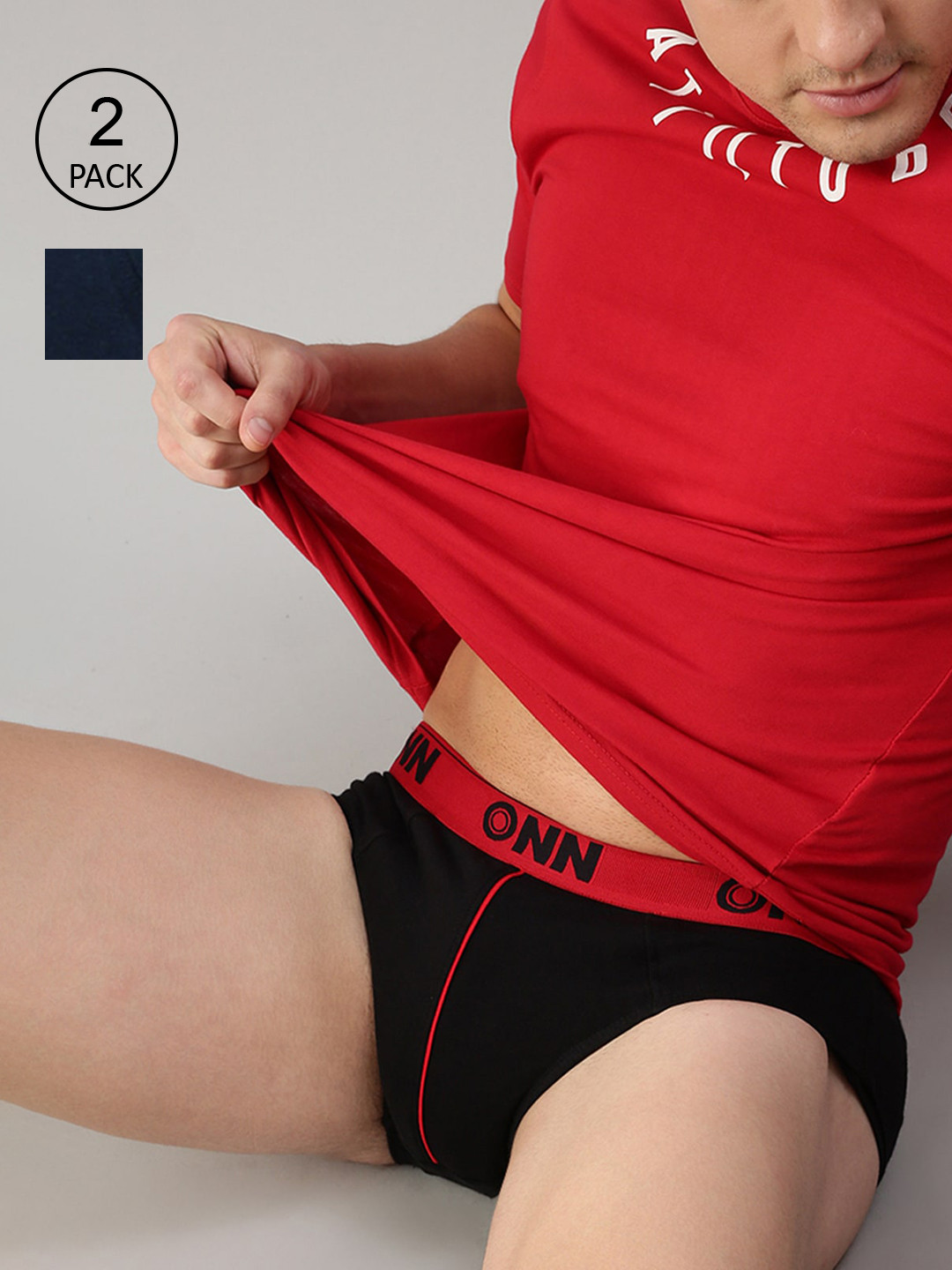 

ONN Men Pack Of 2 Black & Blue Solid Basic Briefs