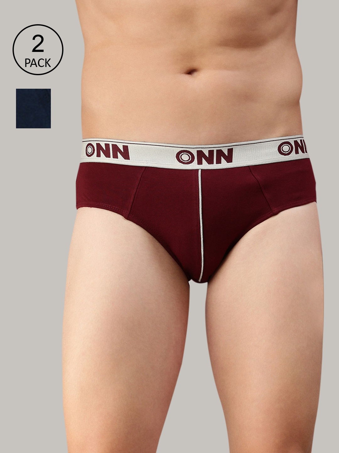 

ONN Men Set of 2 Maroon & Navy Blue Solid Basic Briefs ONN_252_MN_AFBLU