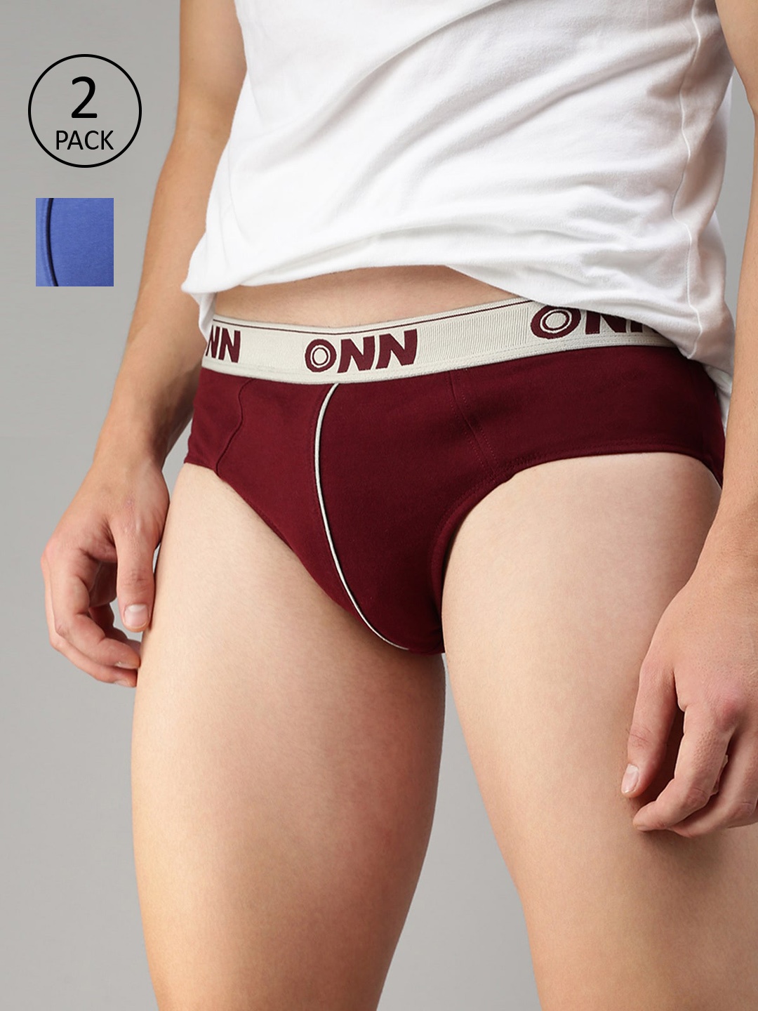 

ONN Men Pack Of 2 Solid cotton Basic Briefs, Maroon
