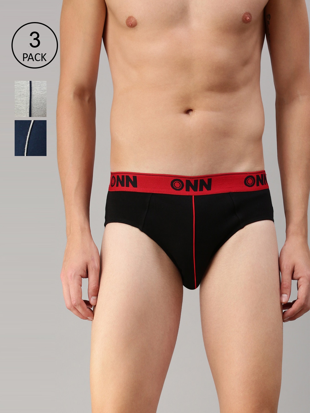ONN Men Pack of 3 Solid cotton Basic Briefs, Black