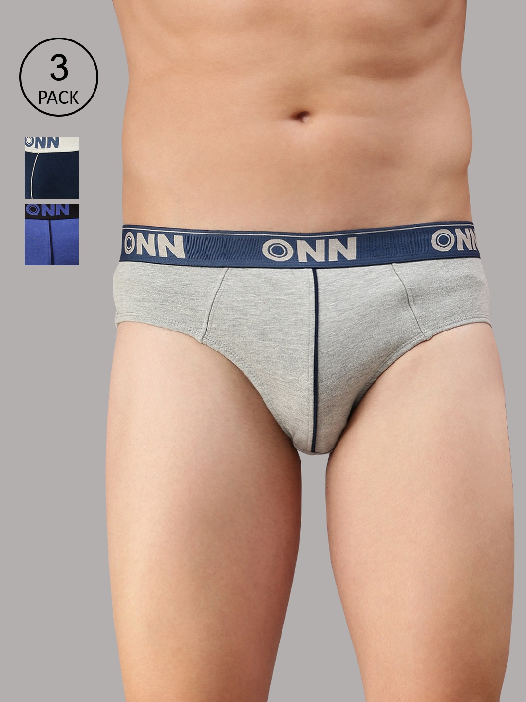 

ONN Men Pack of 3 Basic Briefs ONN_252_Grey_RBU_AFBLU_3PC, Grey melange