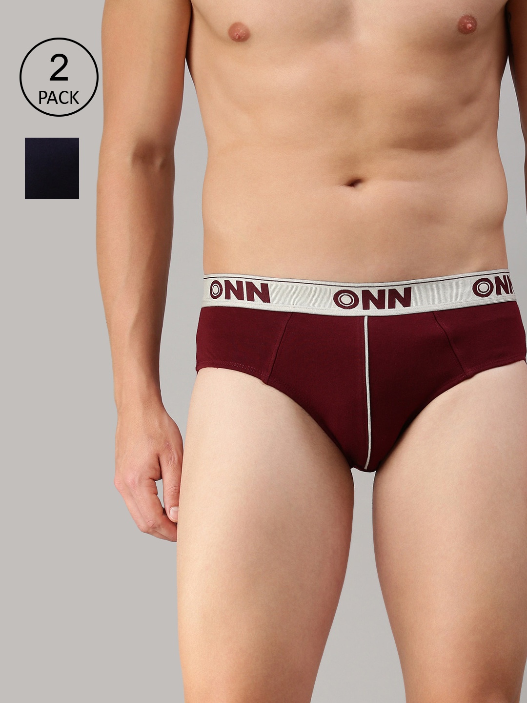 

ONN Men Pack Of 2 Maroon & Navy Blue Solid Basic Briefs