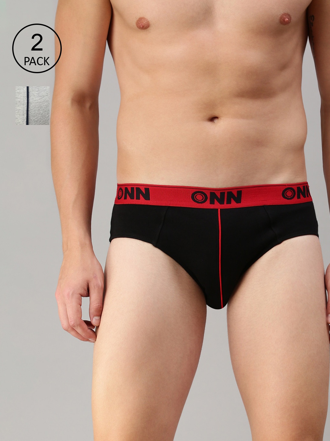

ONN Men Black & Grey Solid Basic Briefs