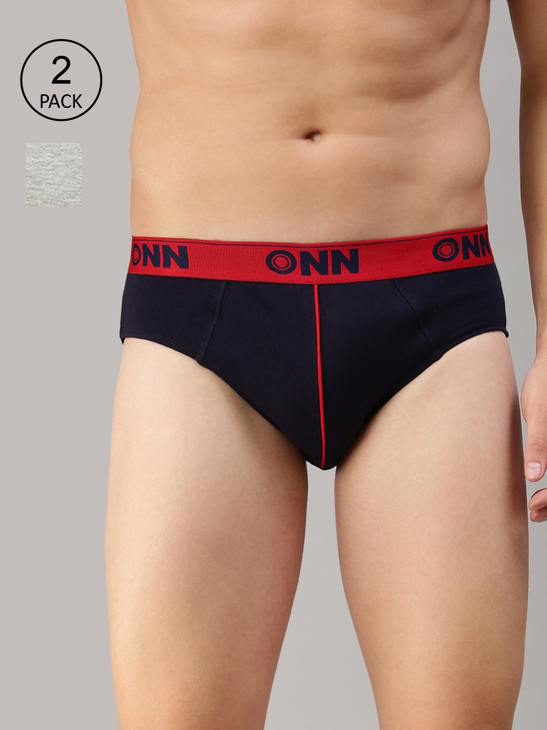 

ONN Men Pack Of 2 Grey & Navy Blue Solid Basic Briefs